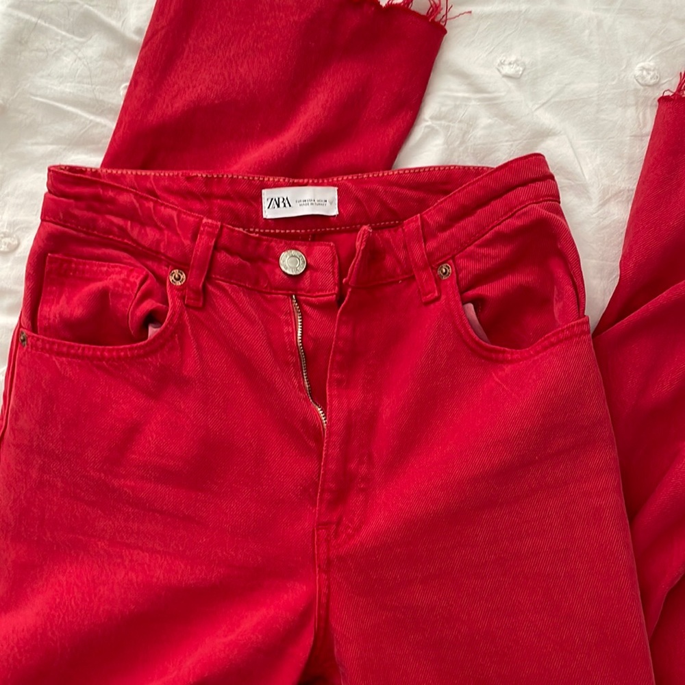 BRAND NEW RED ZARA WIDE LEG JEANS